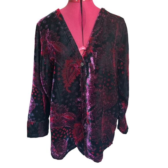 White Stag‎ Women’s One Button Paisley Velvet Cardigan - Picture 1 of 5